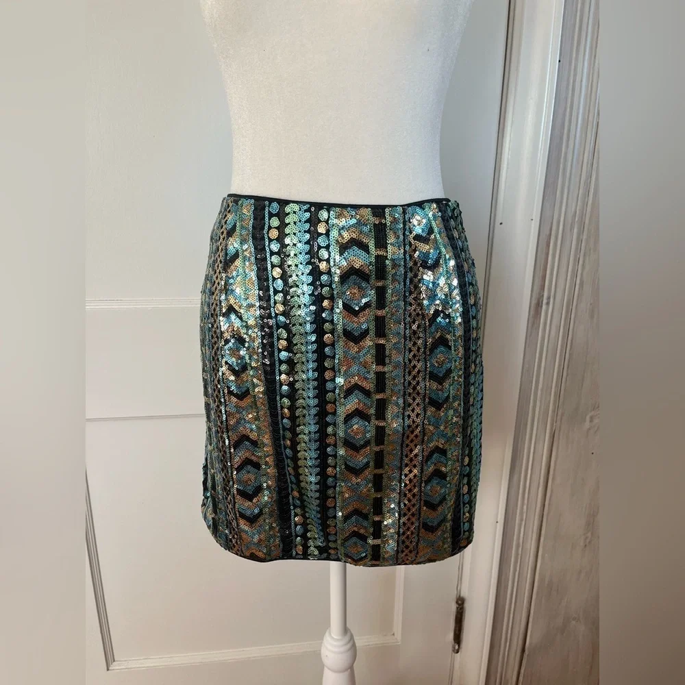 ARK & CO. aquatic colors sequined short skirt sz M swifty festival rave glam